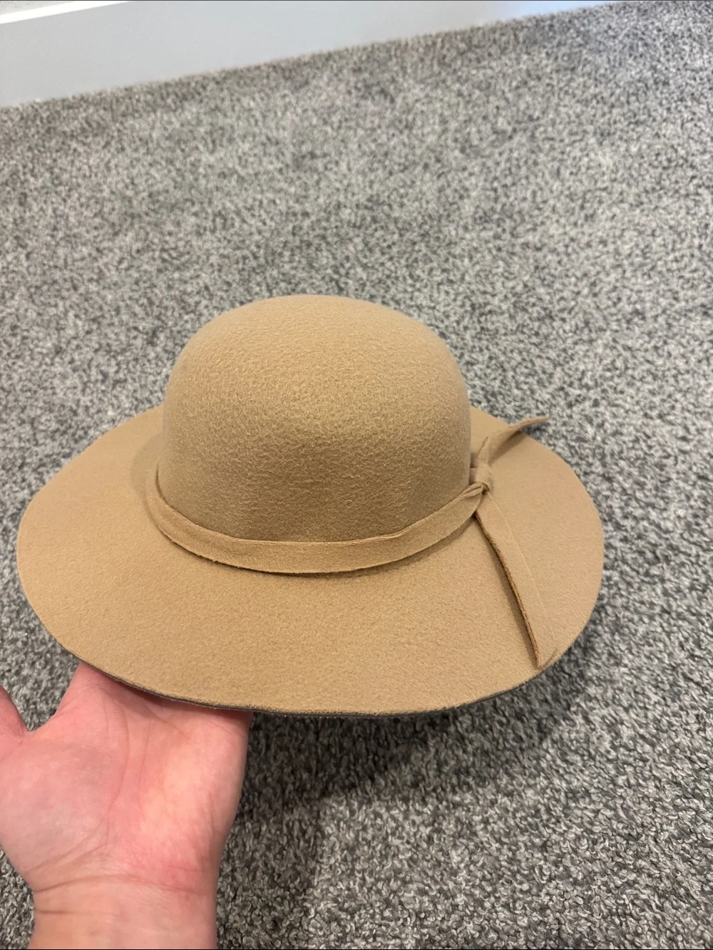 Girls Vintage Wide Brim Floppy Hat Wool Felt with Bow